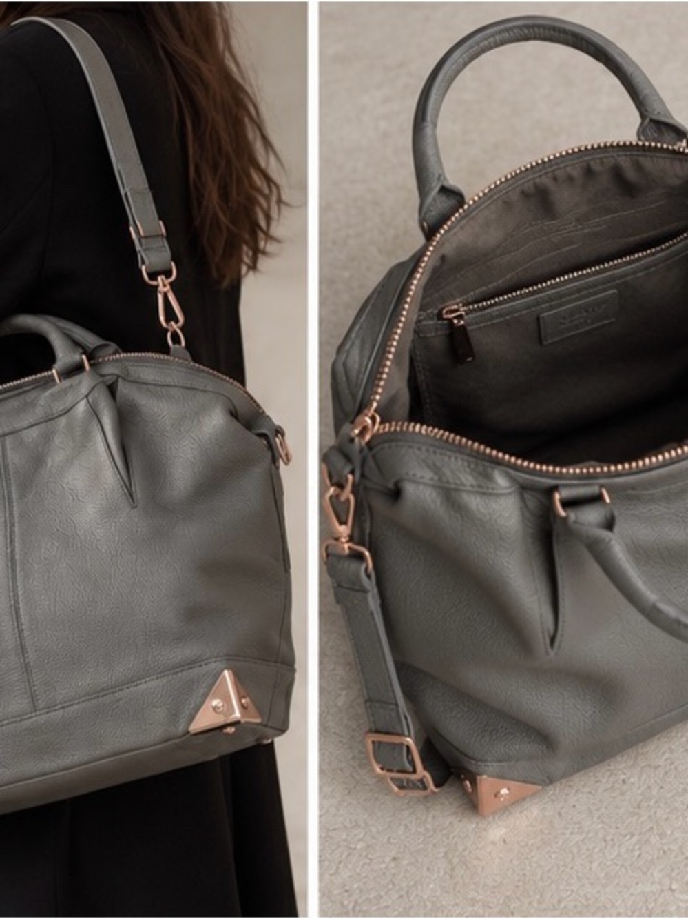 Alexander Wang Emile Gray Pebbled Leather Satchel with Rose Gold Corner Hardware